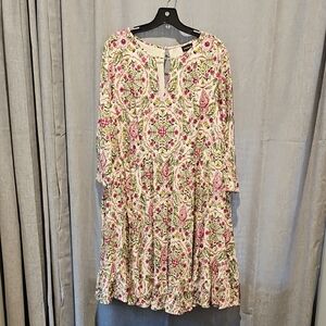 Torrid Pink and Green Floral 3/4 Sleeve Lined Sundress